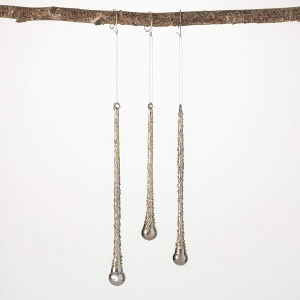 7.5"H  8.5"H and 10"H Sullivans Glitter Drop Ornament - Set of 3  Gray Christmas Ornaments - 1 of 2