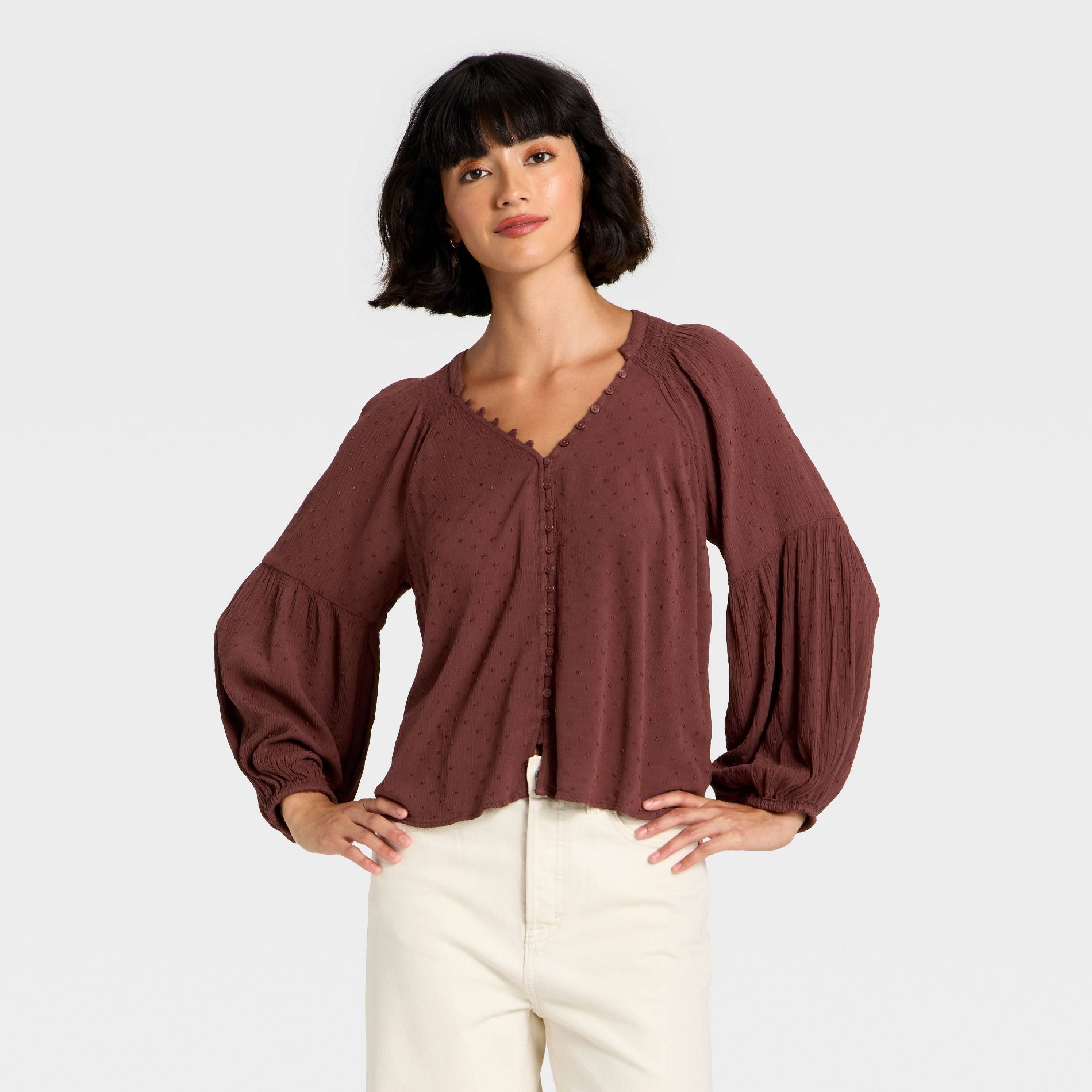 Women's Balloon Long Sleeve Button-Down Blouse - Universal Thread™