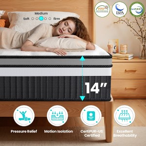 14in King Size Mattress, Memory Foam Mattress for Cool Night & Pressure Relief, Hybrid Gel Foam, Medium Firm with Cooling Gel, Motion Isolation - 1 of 4