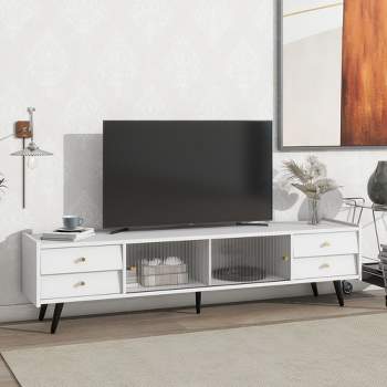 Chic and Elegant TV Stand with Sliding Fluted Glass Door and Gold Metal Handle for TVs up to 70" - ModernLuxe