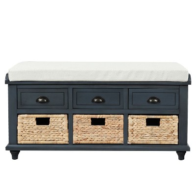 NicBex Modern 42" Storage Bench with 3 Drawers and 3 Rattan Baskets for Entryway and Living Room