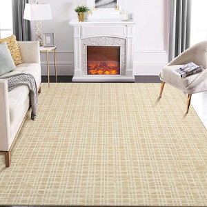 Washable Area Rugs, Modern Plaid Printed Indoor Floor Carpet with Non-Slip Backing, Contemporary Accent Carpet, Stain-Resistant Soft Low Pile Rugs - 1 of 4