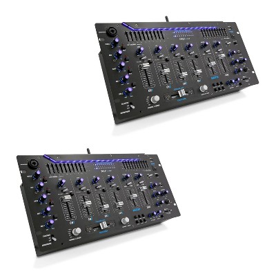 Pyle 6 Channel Sound Board Mixer System w/ Bluetooth Wireless Receiver & 5U Rack Mount for DJ Studio Console Controller Audio Mixing (2 Pack)