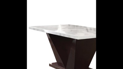 Contemporary Forbes 62" White Marble & Walnut Dining Table