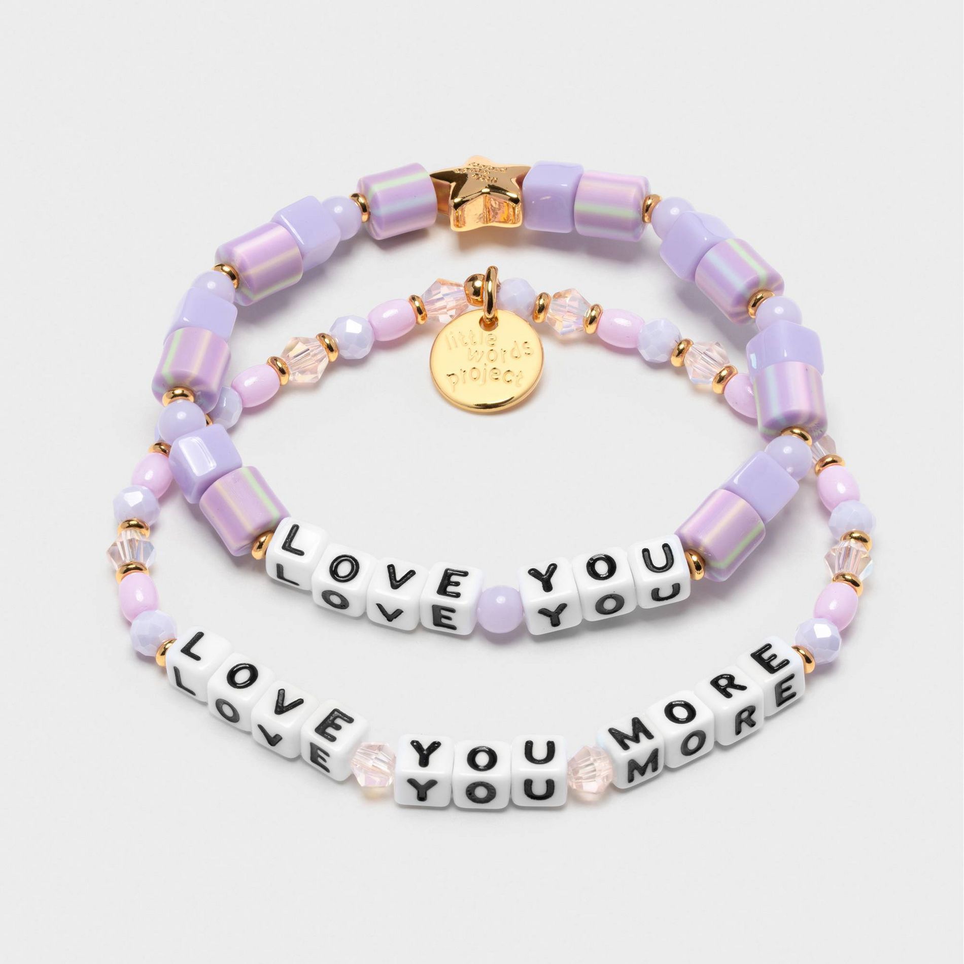 Little Words Project Love You More Beaded Bracelet Set 2pc - Purple