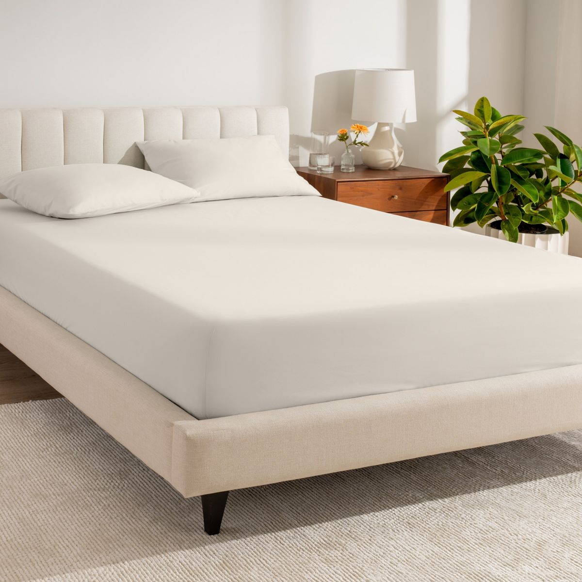 100% Organic Cotton Percale Cooling Fitted Sheet by Bare Home - King, French Beige