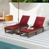 Tangkula 2PCS Patio Lounge Chair Recliner Chair w/ 3-Position Adjustable Backrest & Cushion Brown & Red - 2 of 4