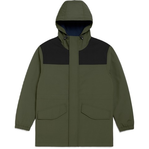 White Mountain Mens' Lightweight Hooded Trench Jacket, Olive/Black, Medium