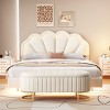 Queen Bed Frame And Headboard,Bed Floating With Led Lights,Velvet Fabric Bed,Elegant Floral Headboard-Cuddlewood - 2 of 4