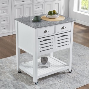 FONTOI Mobile Rolling Kitchen Island, Trolley Serving Cart with Underneath Drawer & Slide-Out Wire Storage Basket - 1 of 4