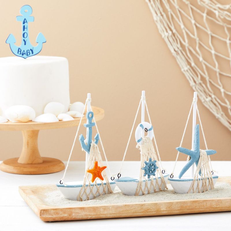 Juvale Set of 4 Nautical Baby Shower Decorations for Boy-Themed Spaces, Miniature Sailboat Sea Decorations, 5 x 7 In, 4 of 10