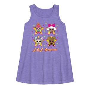 - LOL Surprise! - Queen Bee, Neon QT, Deva, & Sugar Graphic Sleeveless Aline Dress - 1 of 2