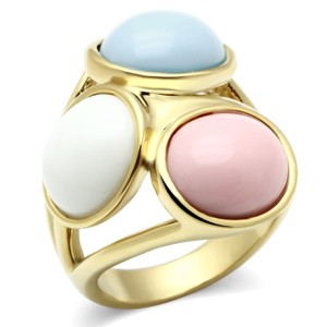 Slickblue Women's Brass Ring with Synthetic Multi-Color Stone - IP Gold Plating, Elegant Jewelry, Size 5-7 - 1 of 4