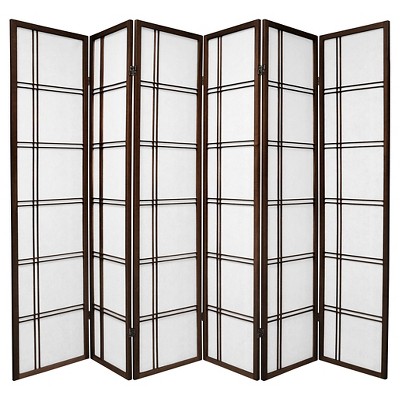 6 ft. Tall Double Cross Shoji Screen - Walnut (6 Panels)