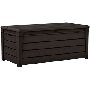 Keter Large 120 Gallon Waterproof All-Weather Resistant Wood Panel Outdoor Deck Garden Storage Box Bench - Brown - 1 of 4