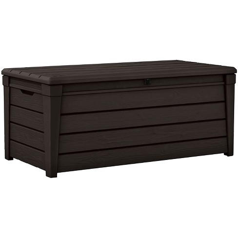 Keter Large 120 Gallon Waterproof All-weather Resistant Wood Panel Outdoor  Deck Garden Storage Box Bench - Brown : Target
