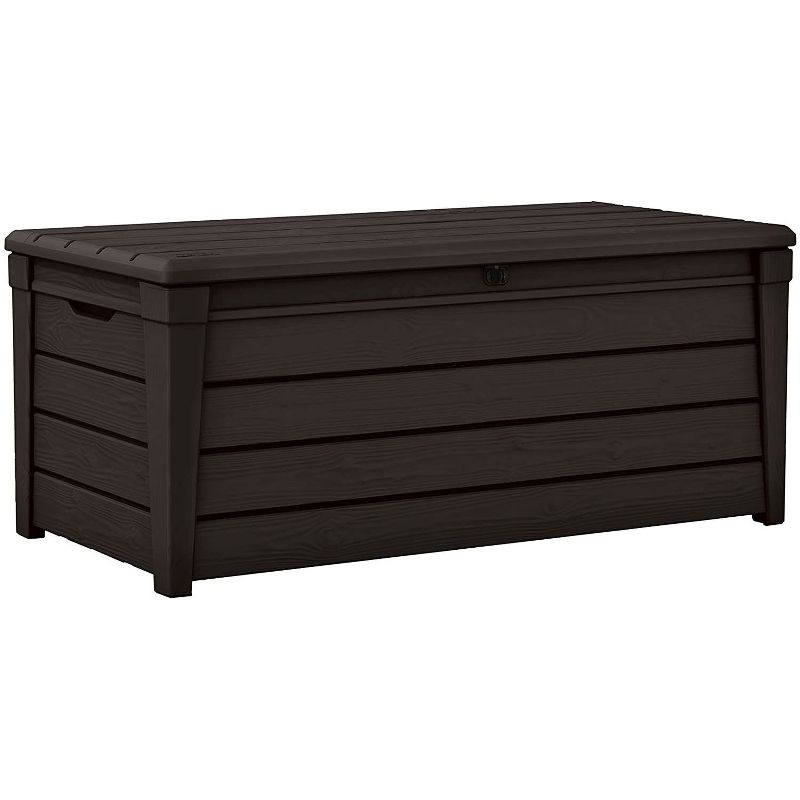 Keter Large 120 Gallon Waterproof All-Weather Resistant Wood Panel Outdoor Deck Garden Storage Box Bench - Brown, 1 of 9
