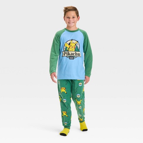 Boys' Pokemon Pikachu 2pc Cozy Pajama Set and Socks - Green - image 1 of 4