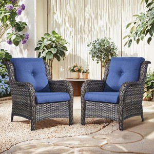 Buenhomino Patio Wicker Chairs Set of 2, Patio Rattan Dining Chairs with 4-inch Seat Cushions, High Back and Curved Armrest for Garden Backyard Deck - 1 of 4