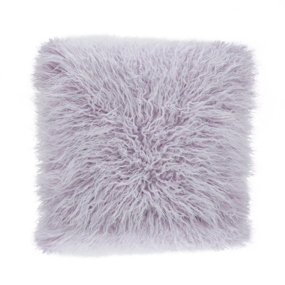 Photos - Pillow 18"x18" Poly Filled Faux Mongolian Fur Square Throw  Lavender - Saro