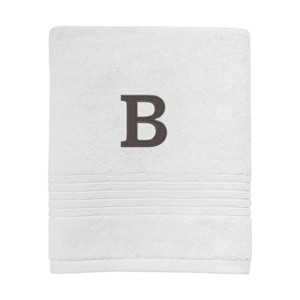 Avanti White with Grey Block Monogram Hand Towel  B - 1 of 2