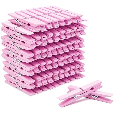 Juvale 100-Count Pink Wooden Clothes Pins 4" for Laundry & Decorate Photos/ Pictures/ Postcards, Cute Clothespins for Baby Shower Girls Party Favors