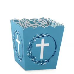 Big Dot of Happiness Blue Elegant Cross - Party Mini Favor Boxes - Boy Religious Party Treat Candy Boxes - Set of 12