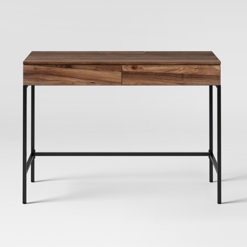 Loring Wood Writing Desk With Drawers And Charging Station Walnut