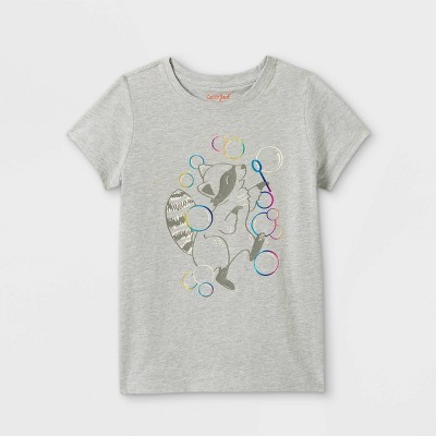 Girls' Raccoon Graphic Short Sleeve T-Shirt - Cat & Jack™ Heather Gray
