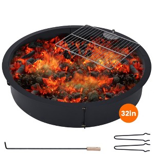 COZONY Outdoor Fire Pit Ring, Heavy Duty Wood Burning Firepit for Camping, Backyard & Bonfire, Round Metal Fire Pit with Tongs, Black - 1 of 4