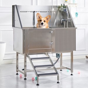 AMERLIFE Stainless Steel Dog Washing Station with Steps, Faucet, Sprayer, Soap Box (Right) - 1 of 4