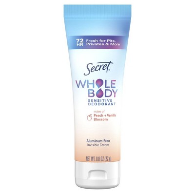 Secret Whole Body Deodorant Cream for Women, Peach & Vanilla Blossom Scent, Aluminum Free Deodorant, 72 HR Odor Protection, 0.8 oz