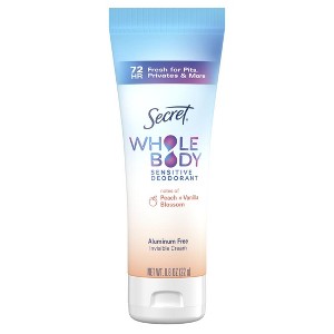 Secret Whole Body Deodorant Cream for Women, Peach & Vanilla Blossom Scent, Aluminum Free Deodorant, 72 HR Odor Protection, 0.8 oz - 1 of 1