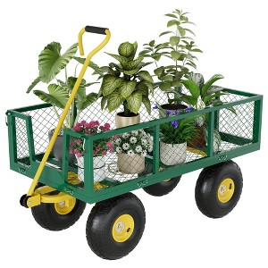Garden Cart Heavy Duty Folding Yard Cart with 10"Multi-Terrain Tires,4 Removable Mesh Sides,180° Swivel Handle Metal Wagon for Lawn,Yard,Patio,Farm - 1 of 4