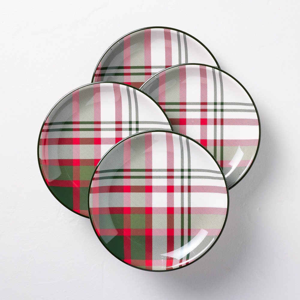 4Christmas Plaid Melamine Salad Plates Green/Red/Cream - Hearth & Hand™ with Magnolia