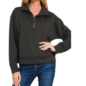 Women's Scuba Half Zip Pullover Sweater - ZENANA - 1 of 3