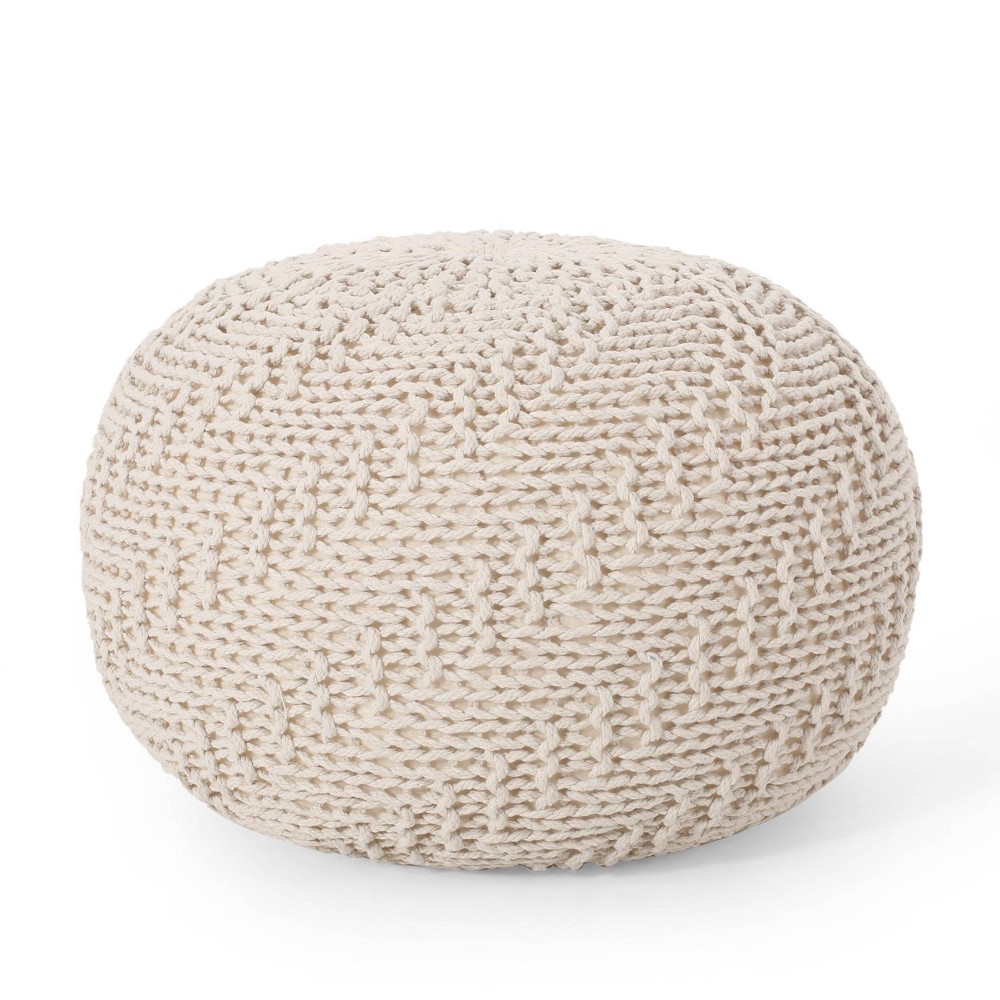 Photos - Pouffe / Bench Barwick Modern Knitted Round Pouf Ivory - Christopher Knight Home