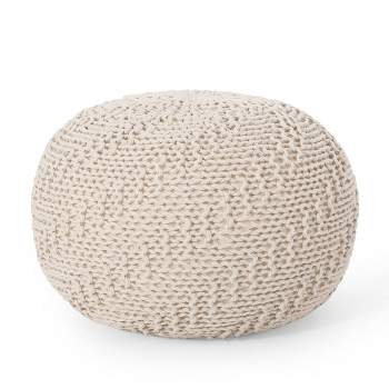 Barwick Modern Knitted Round Pouf Ivory - Christopher Knight Home