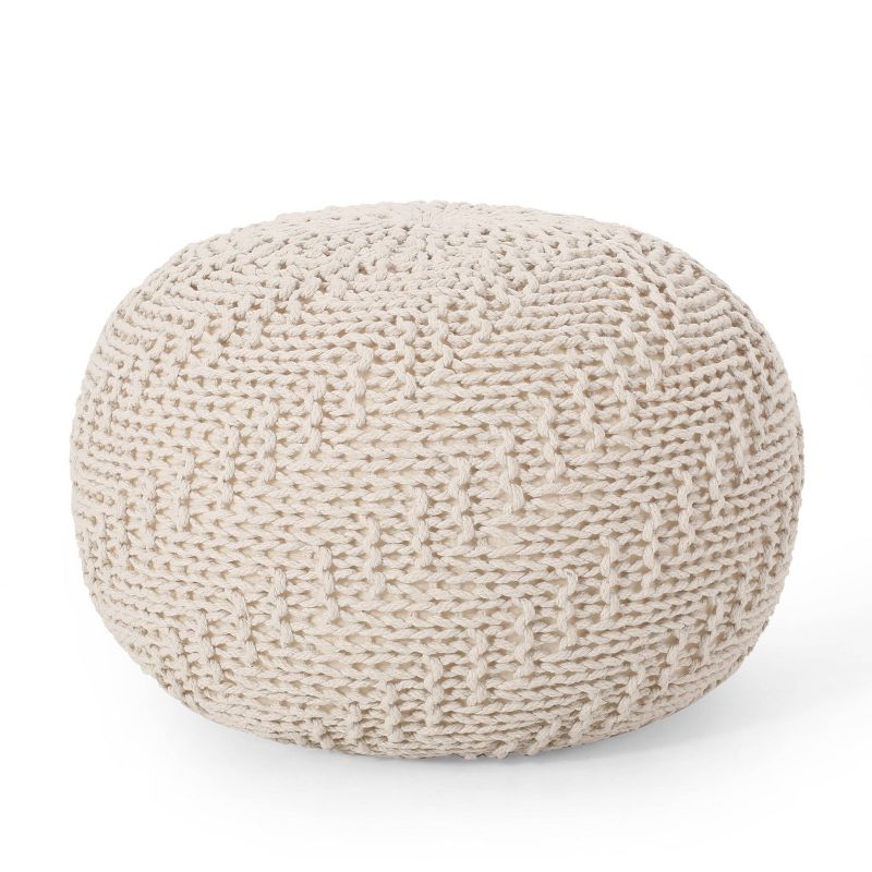 Barwick Modern Knitted Round Pouf Ivory - Christopher Knight Home, 1 of 11