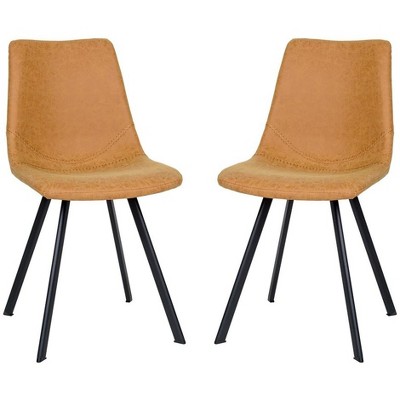 LeisureMod Markley Dining Chairs Modern Leather Kitchen Side Chairs with Metal Legs Set of 2