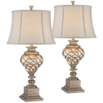 Barnes and Ivy Luke 33 3/4" Tall Large Traditional End Table Lamps Set of 2 LED Night Light Gold Silver Finish Mercury Glass Living Room Bedroom