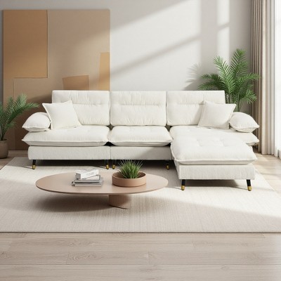 106" Cloud Chenille L-Shaped Convertible Sectional Sofa with Ottoman