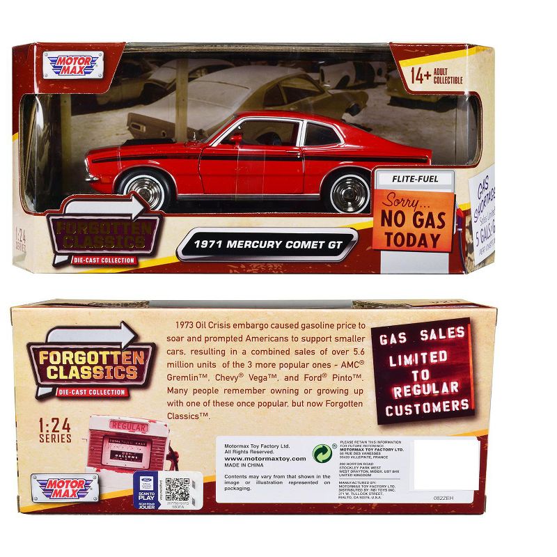 1971 Mercury Comet GT Red with Black Stripes "Forgotten Classics" Series 1/24 Diecast Model Car by Motormax, 3 of 4