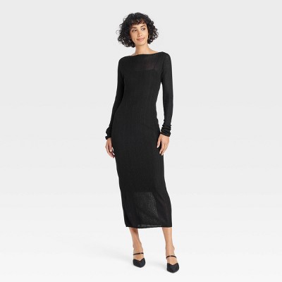 Women's Long Sleeve Sheer Maxi Sweater Dress - A New Day™ Black