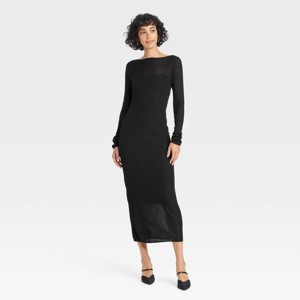 Women's Long Sleeve Sheer Maxi Sweater Dress - A New Day™ Black - 1 of 3