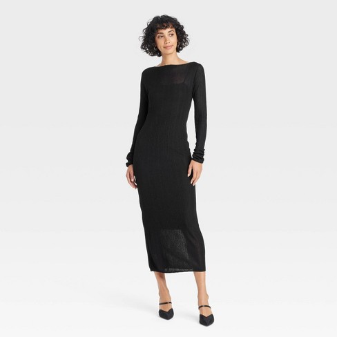 Women's Long Sleeve Sheer Maxi Sweater Dress - A New Day™ Black - image 1 of 3