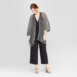 Estee & Lilly Striped Shimmer Layering Wrap Jacket Ruana - Silver One Size, Women