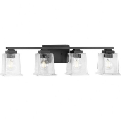 Progress Lighting Gilmour 4-Light Vanity Light, Matte Black, Clear Glass Shades