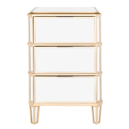 Giana 3 Drawer Mirrored Nightstand Mirror Gold Safavieh Target