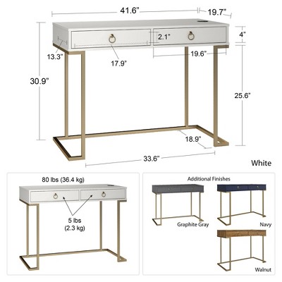 Graphite Gray and Gold Wireless Charging Writing Desk with Drawers